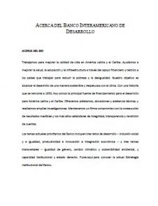 Acerca del Banco Interamericano de Desarrollo (BID) Acerca del Banco Interamericano de Desarrollo (BID)